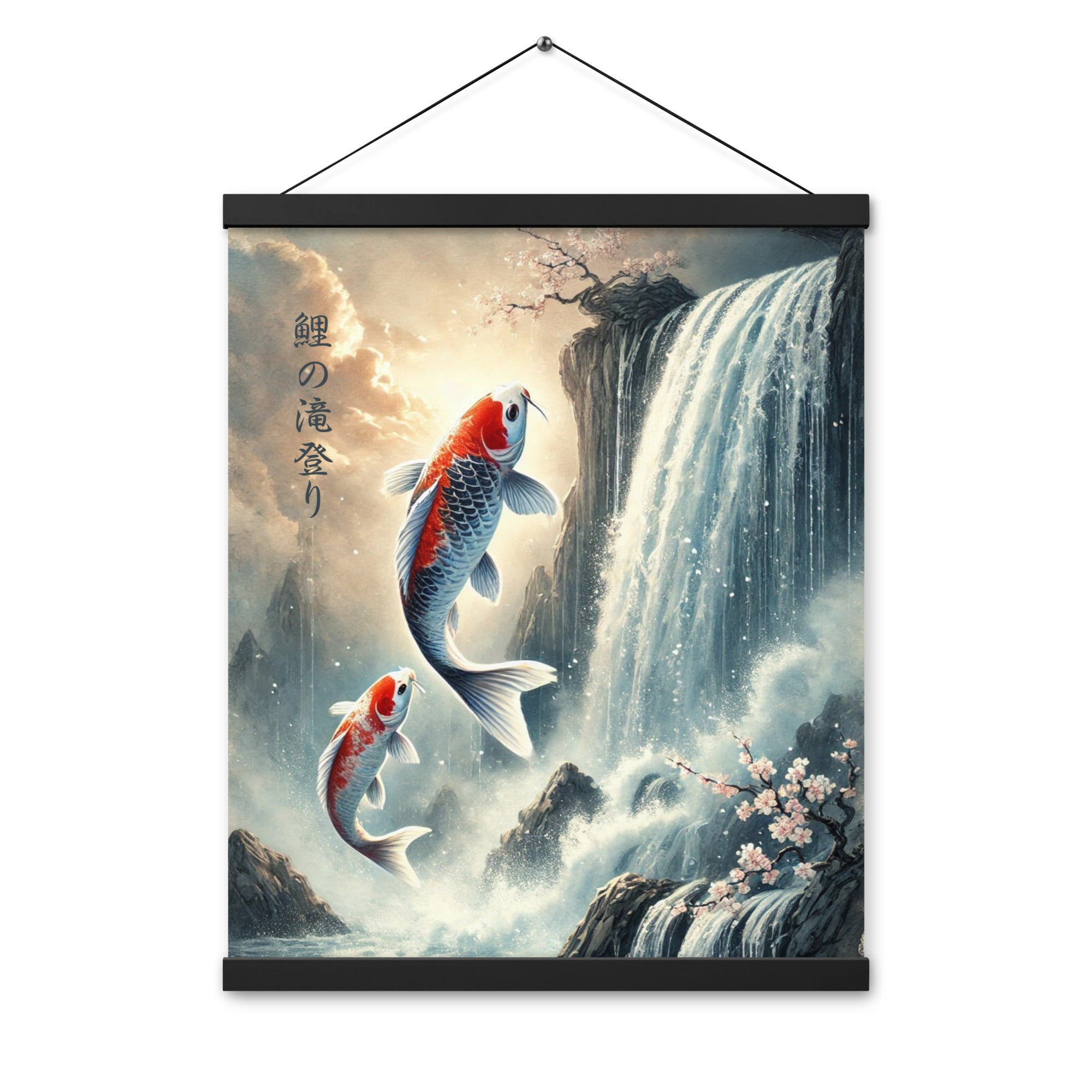 Vintage Japanese Koi Fish Watercolor Poster with Hanger