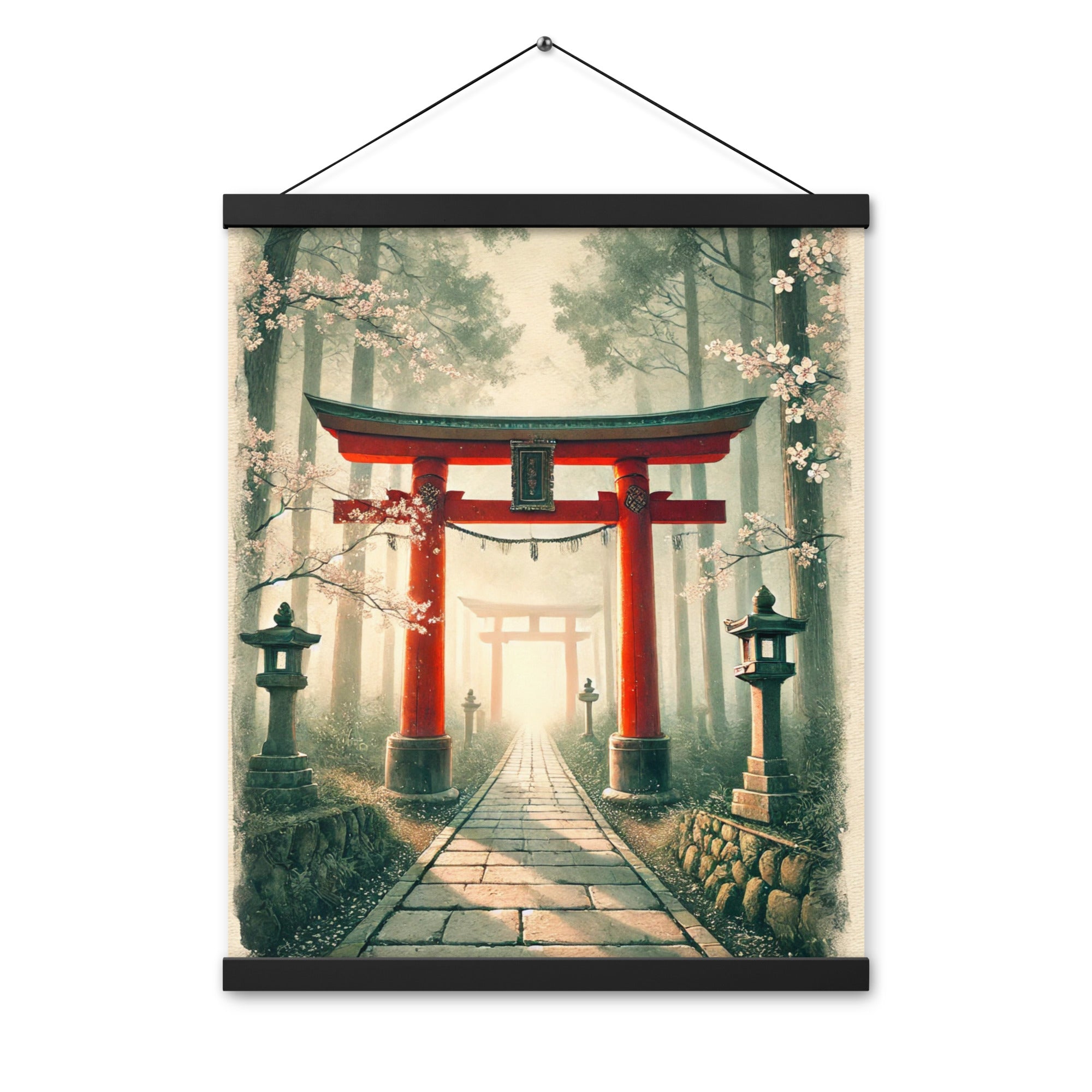 Vintage Japanese Torii Watercolor Poster with Hanger