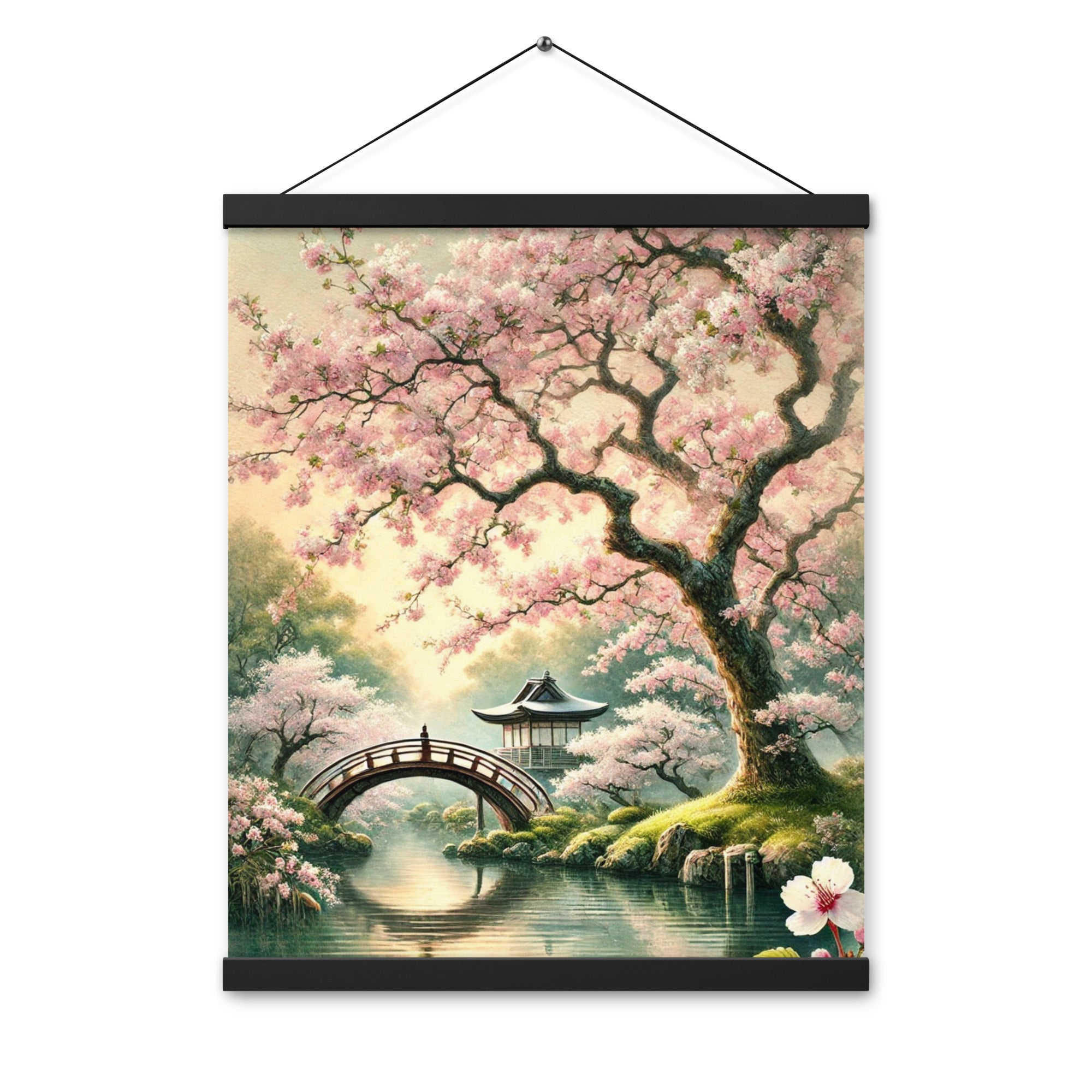 Vintage Japanese Sakura Watercolor Poster with Hanger