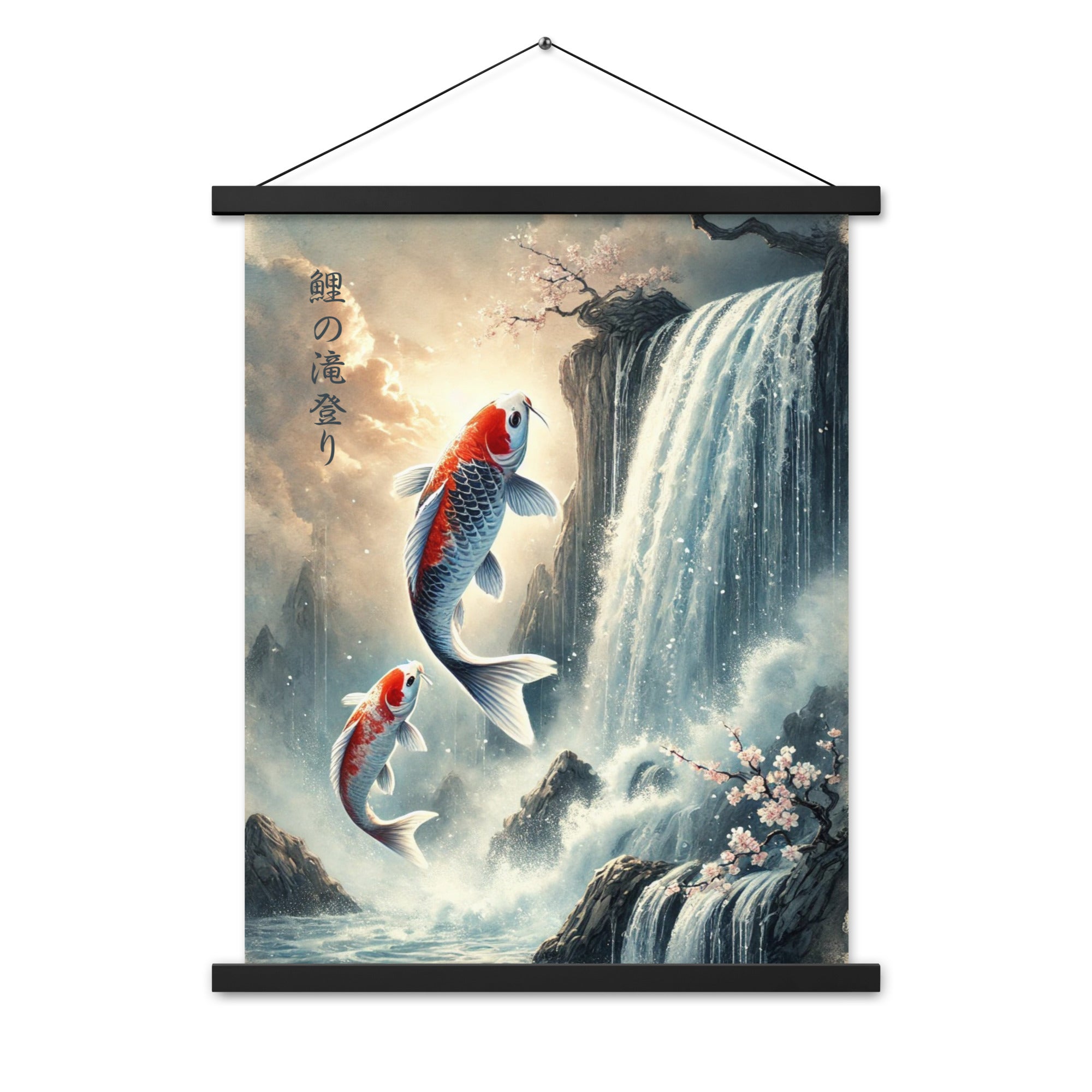 Vintage Japanese Koi Fish Watercolor Poster with Hanger