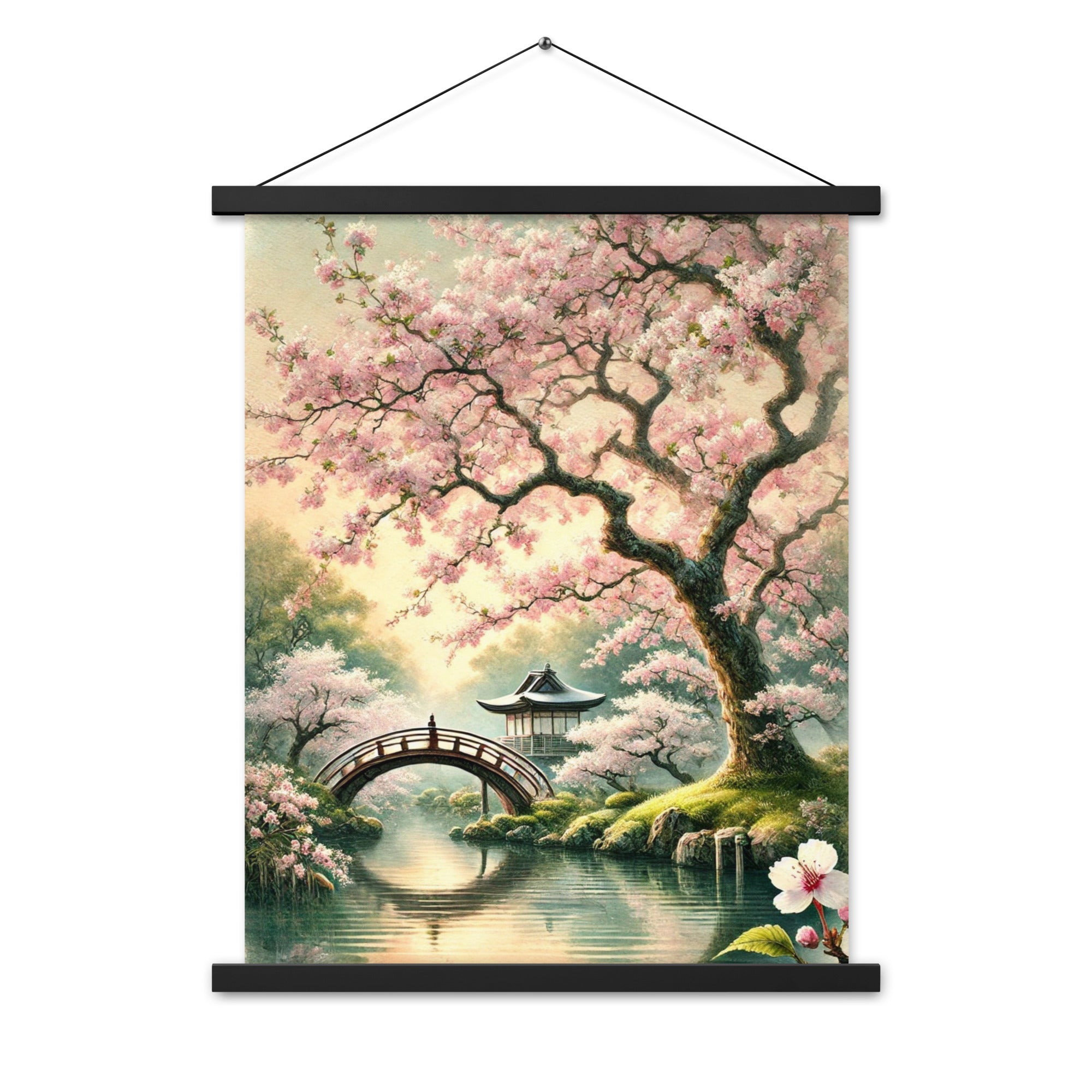 Vintage Japanese Sakura Watercolor Poster with Hanger