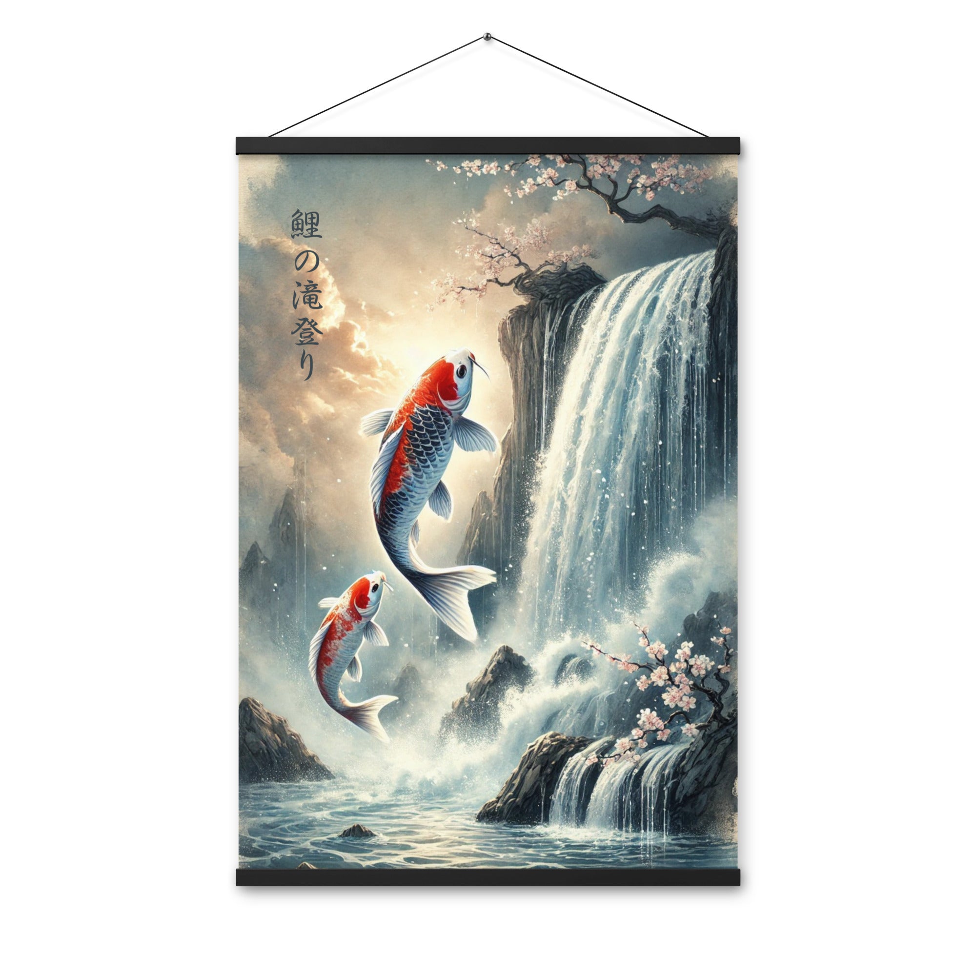 Vintage Japanese Koi Fish Watercolor Poster with Hanger