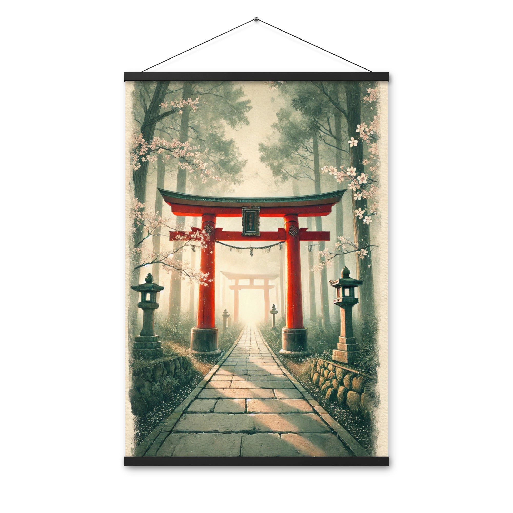 Vintage Japanese Torii Watercolor Poster with Hanger