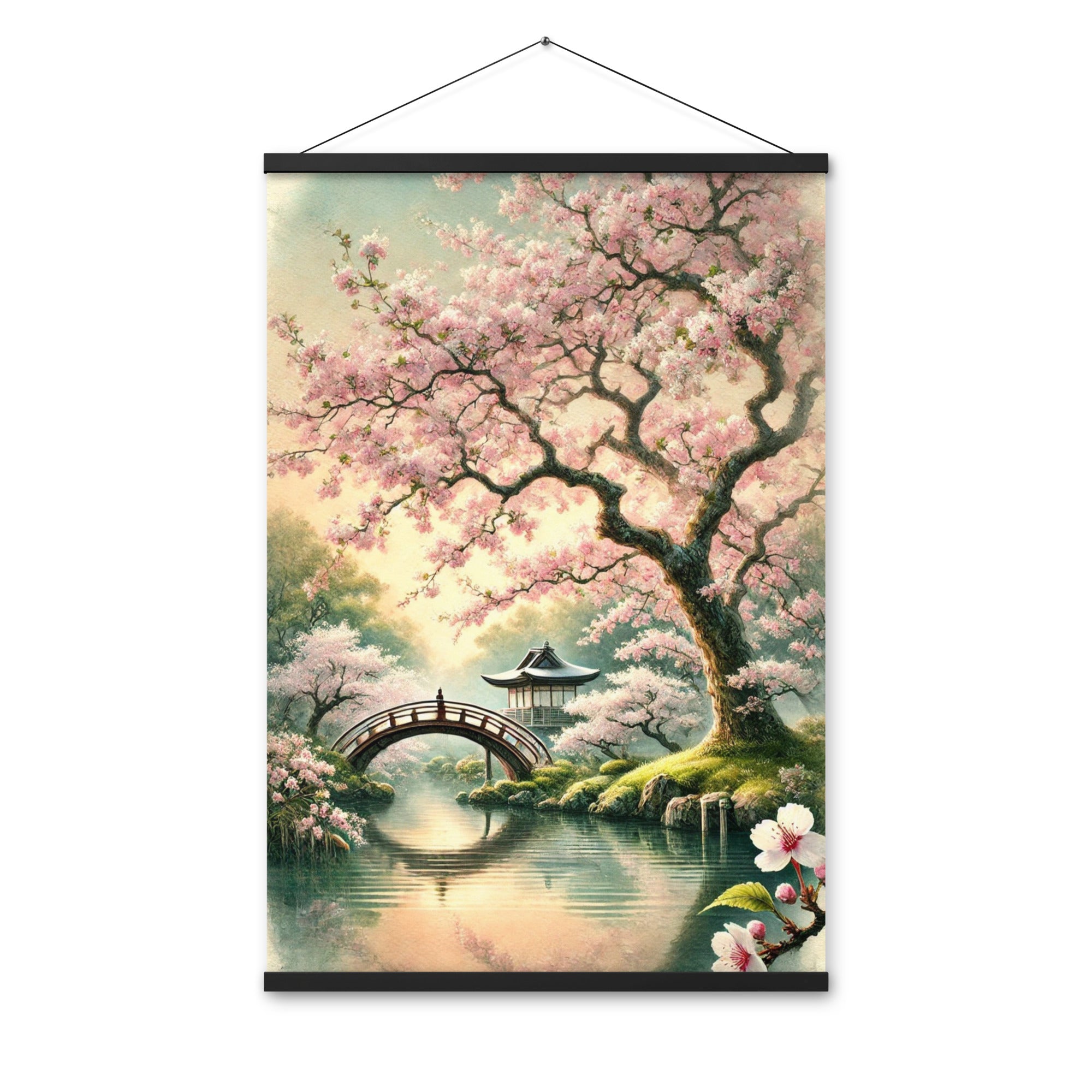 Vintage Japanese Sakura Watercolor Poster with Hanger