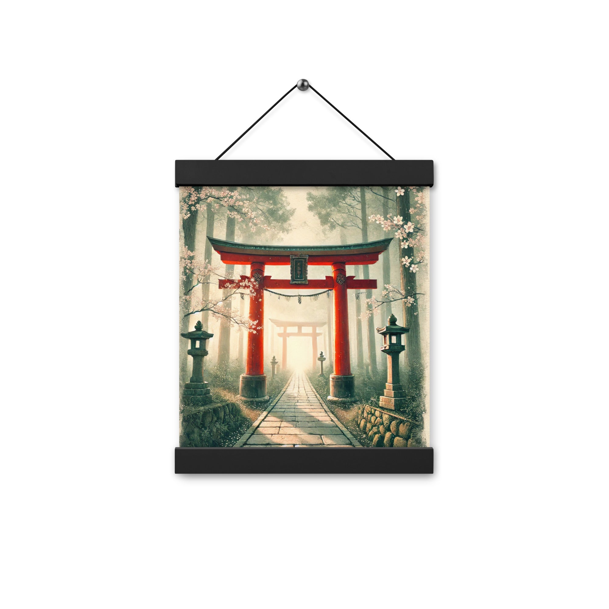 Vintage Japanese Torii Watercolor Poster with Hanger