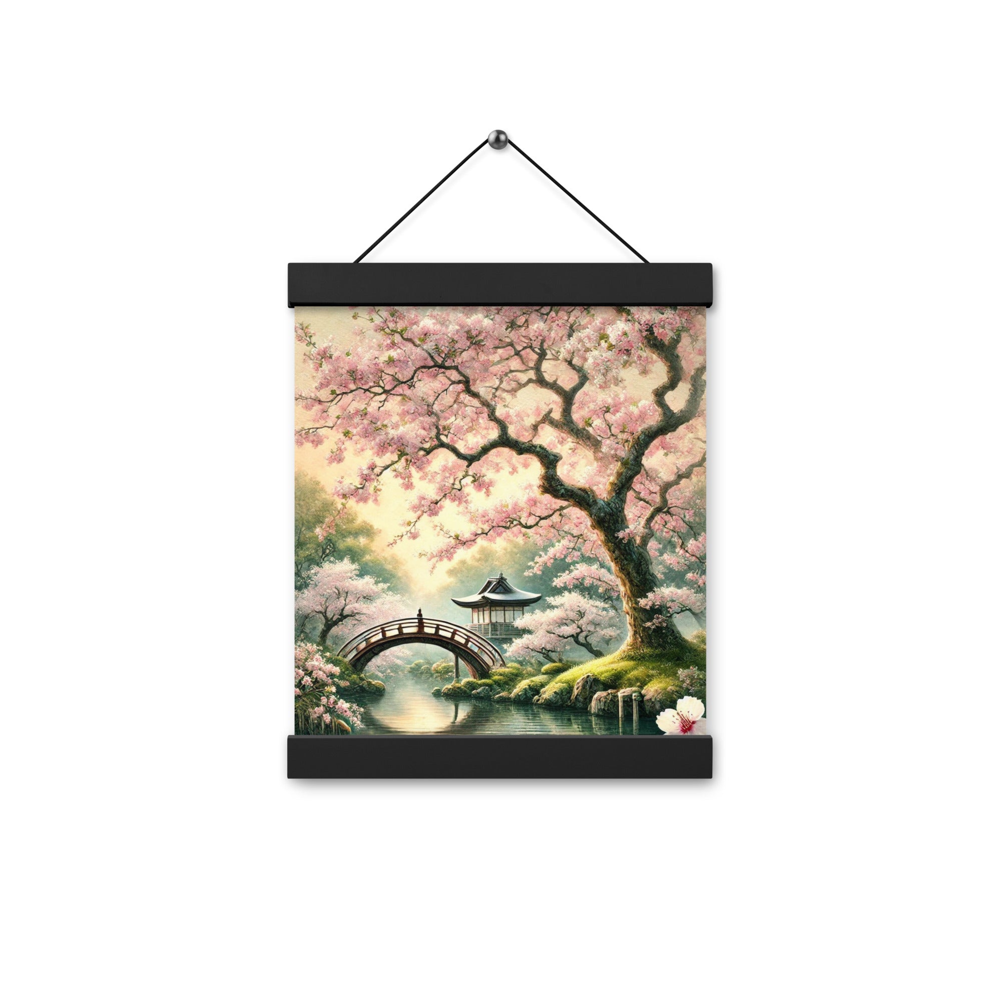 Vintage Japanese Sakura Watercolor Poster with Hanger