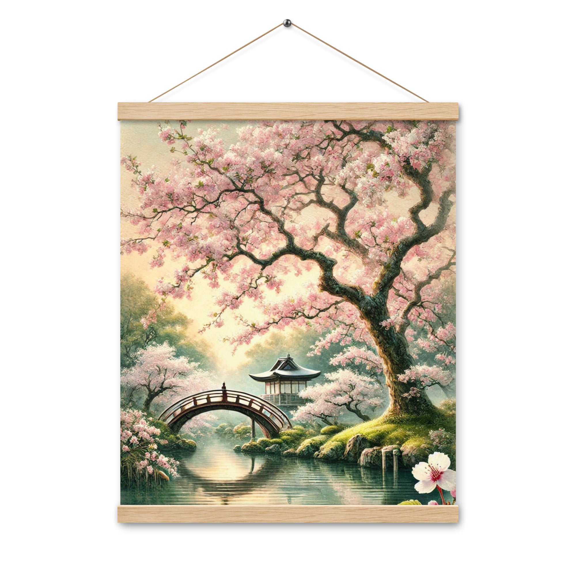 Vintage Japanese Sakura Watercolor Poster with Hanger