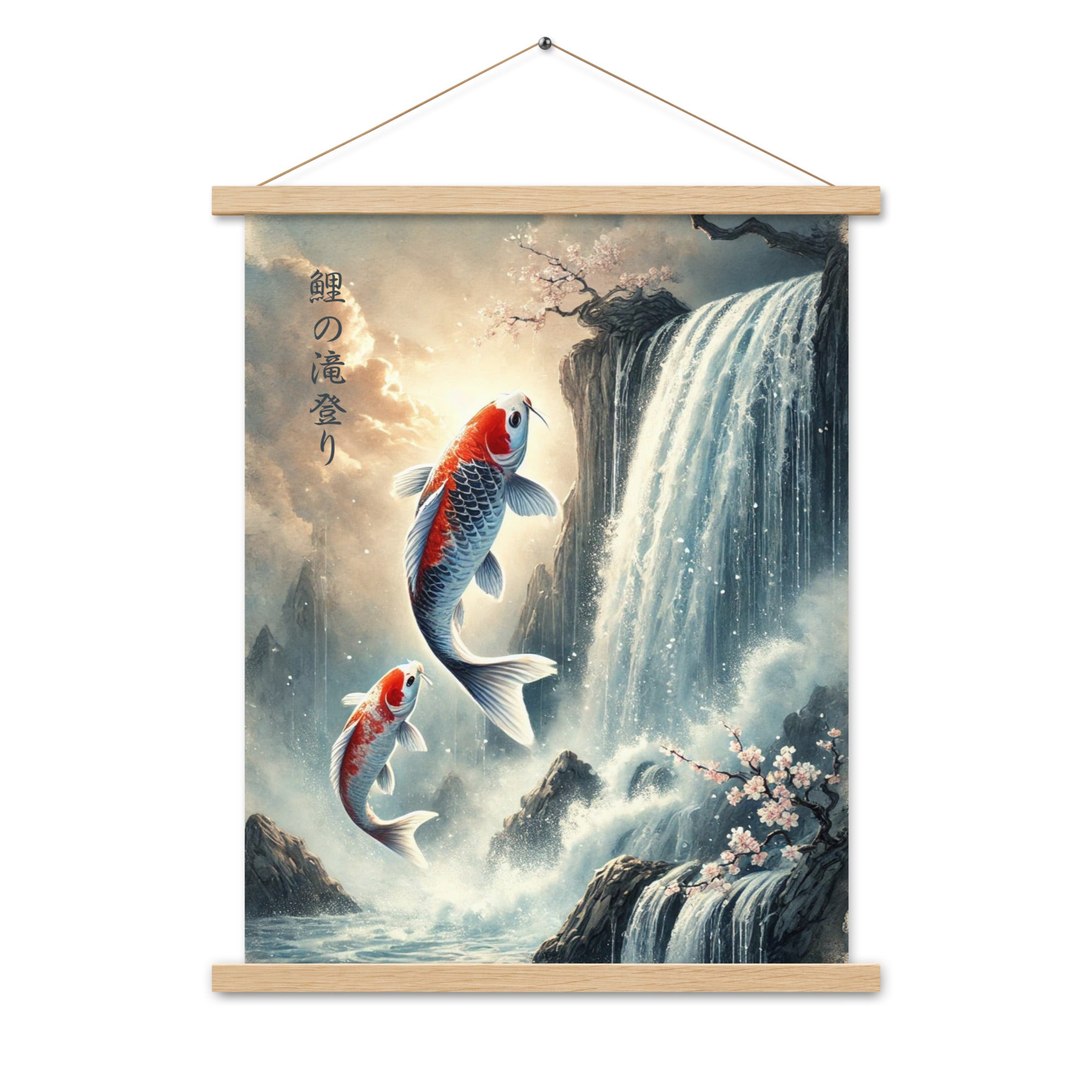 Vintage Japanese Koi Fish Watercolor Poster with Hanger