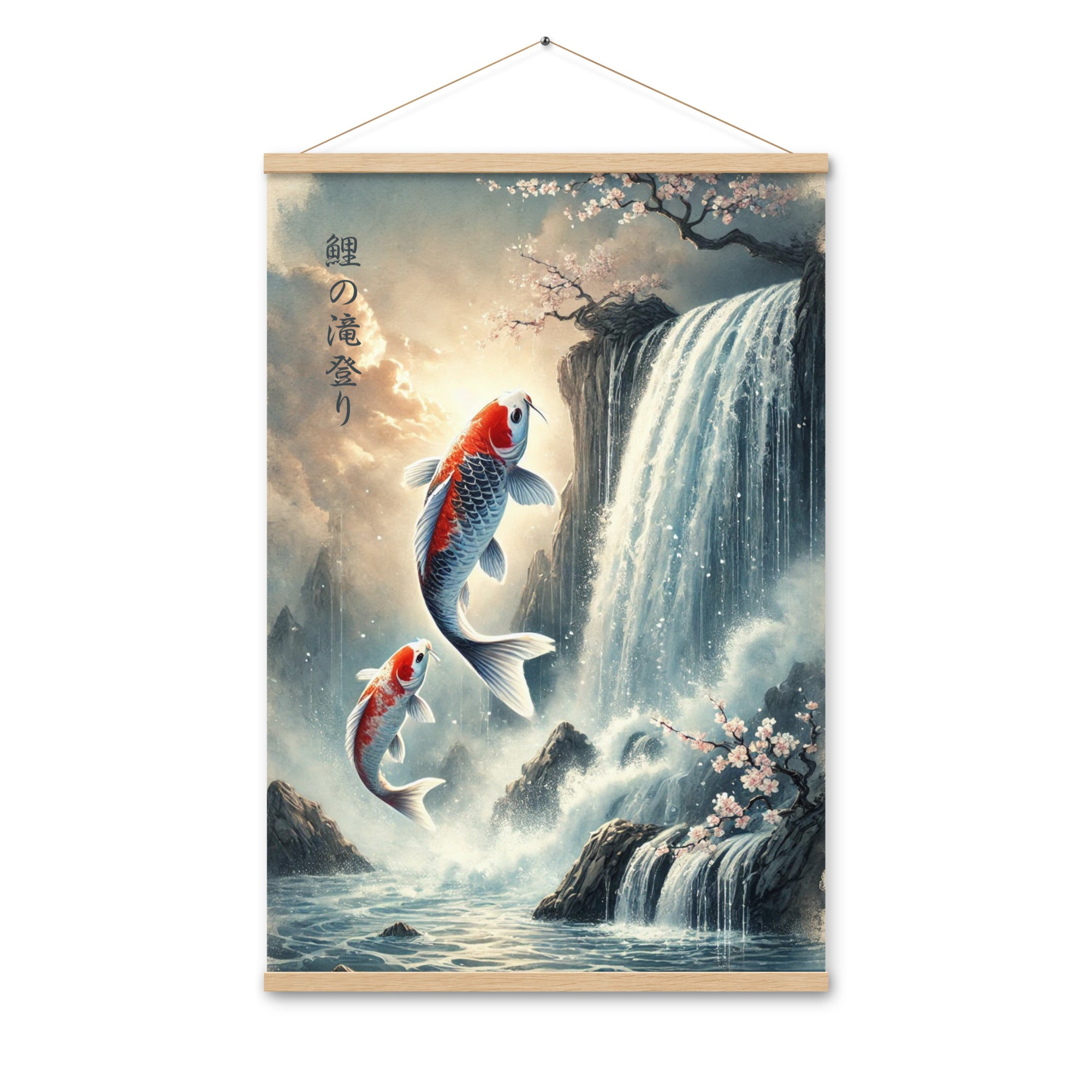 Vintage Japanese Koi Fish Watercolor Poster with Hanger