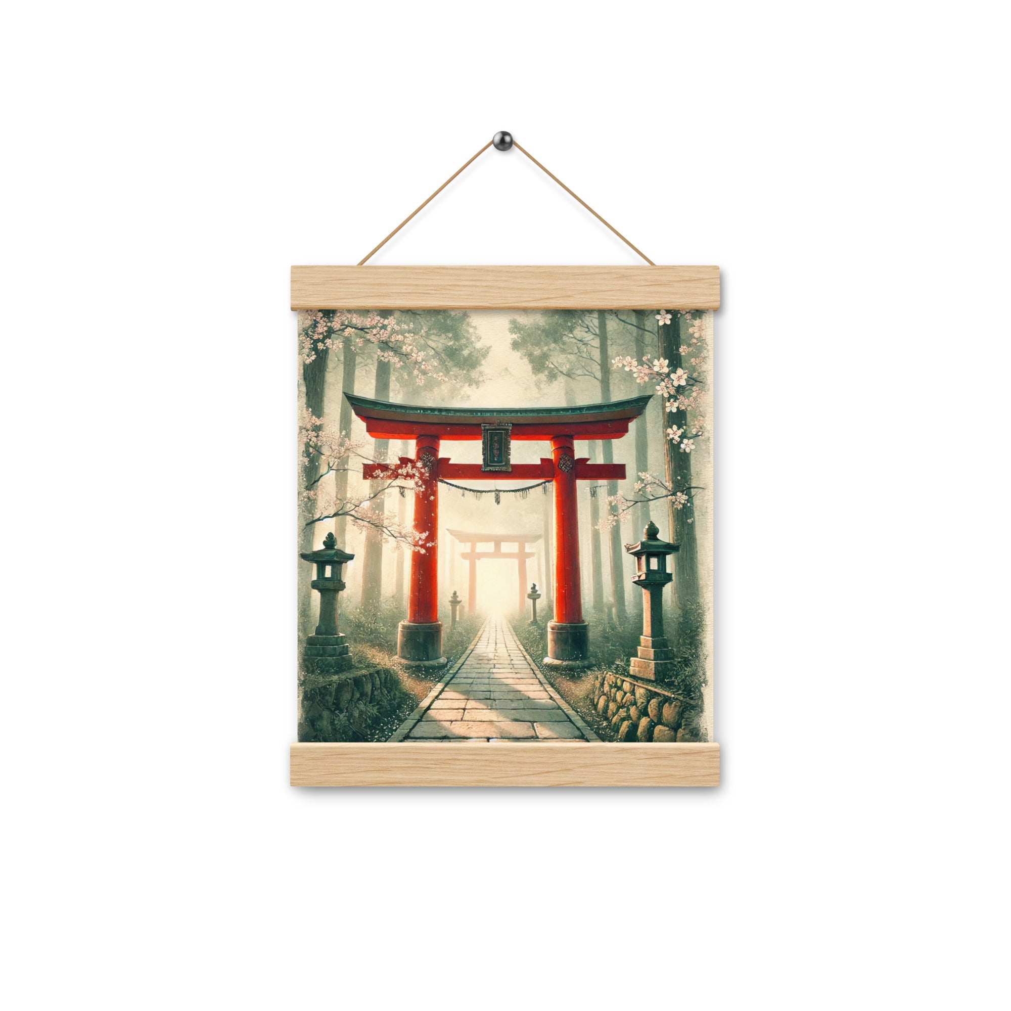 Vintage Japanese Torii Watercolor Poster with Hanger