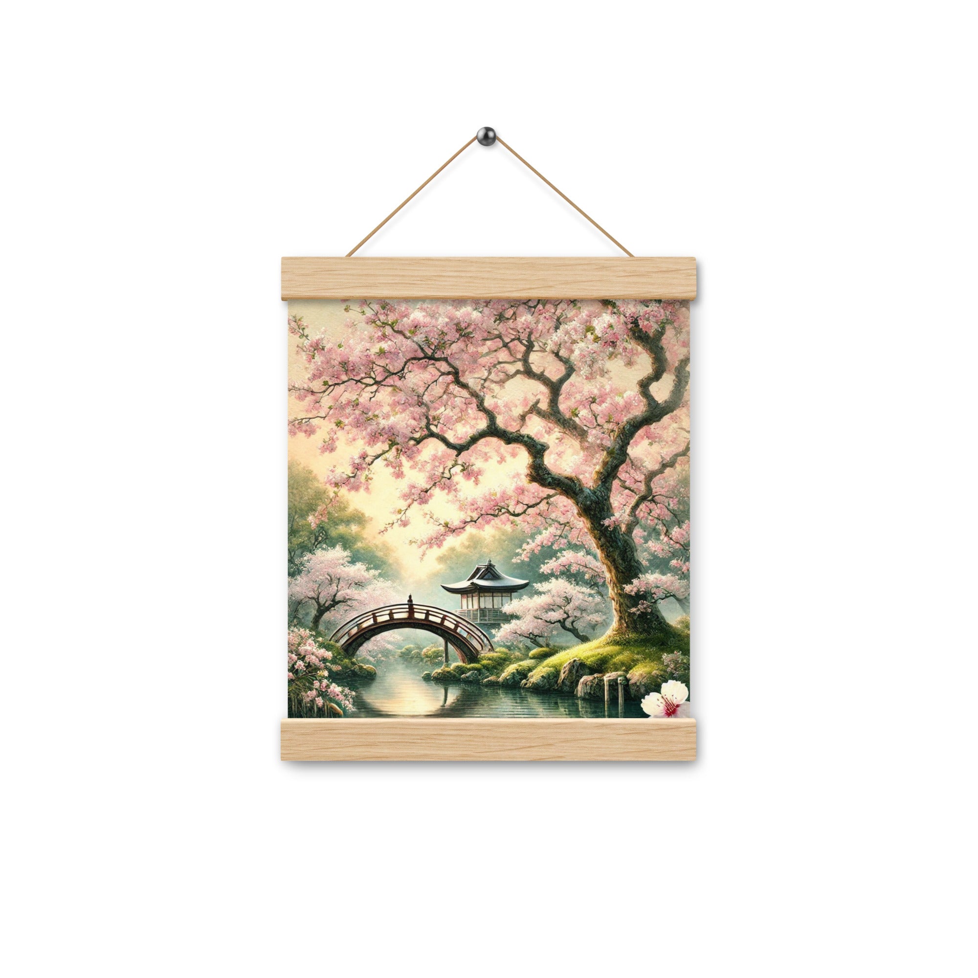 Vintage Japanese Sakura Watercolor Poster with Hanger