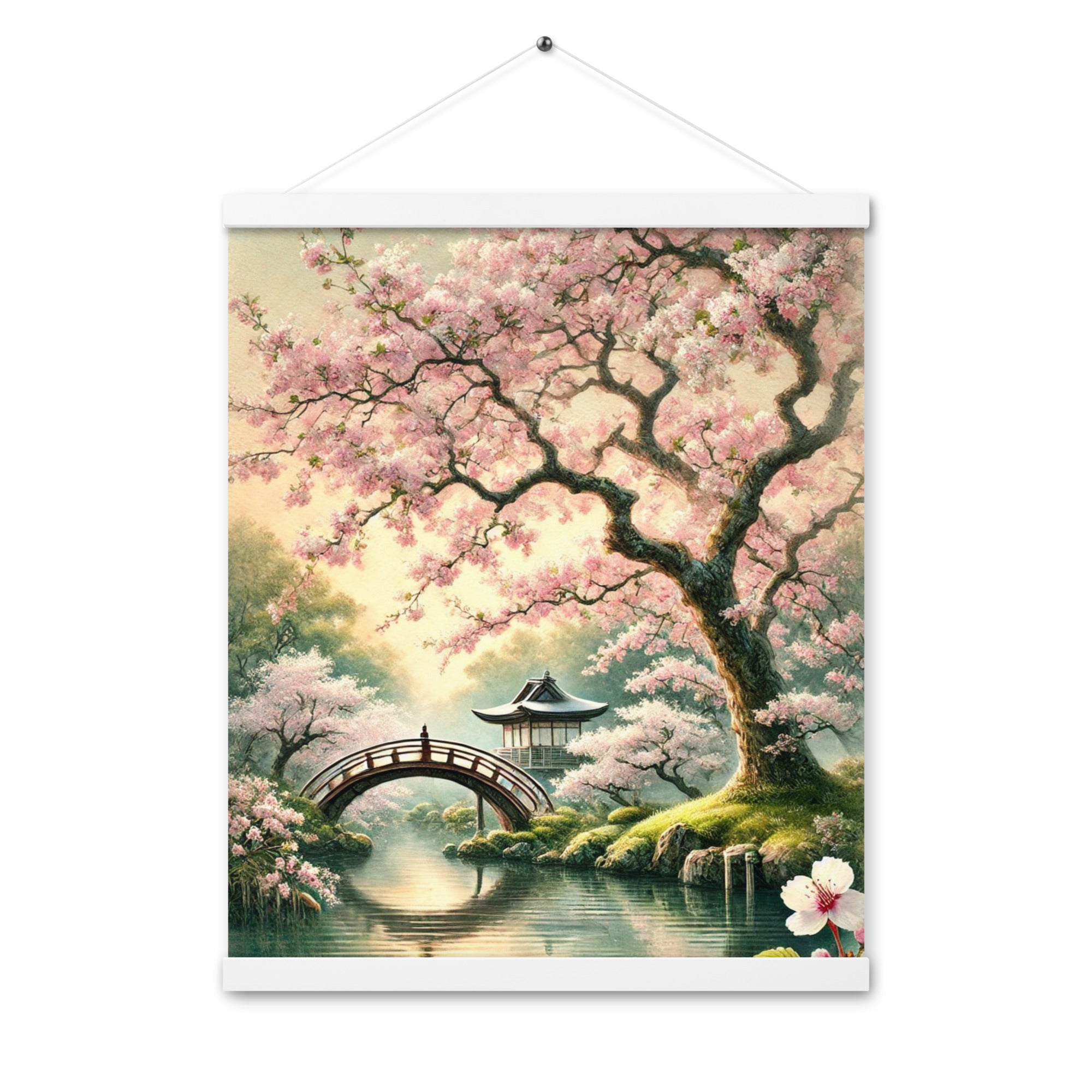 Vintage Japanese Sakura Watercolor Poster with Hanger