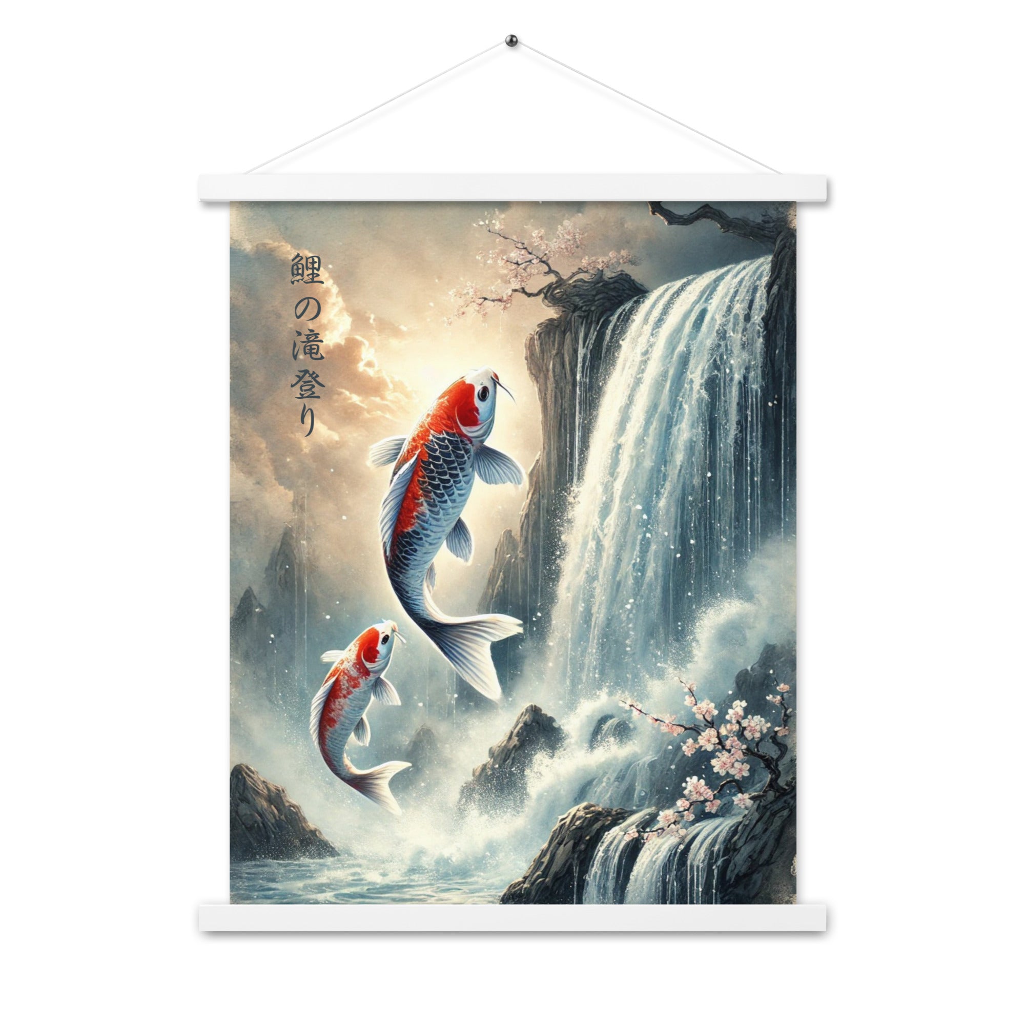 Vintage Japanese Koi Fish Watercolor Poster with Hanger