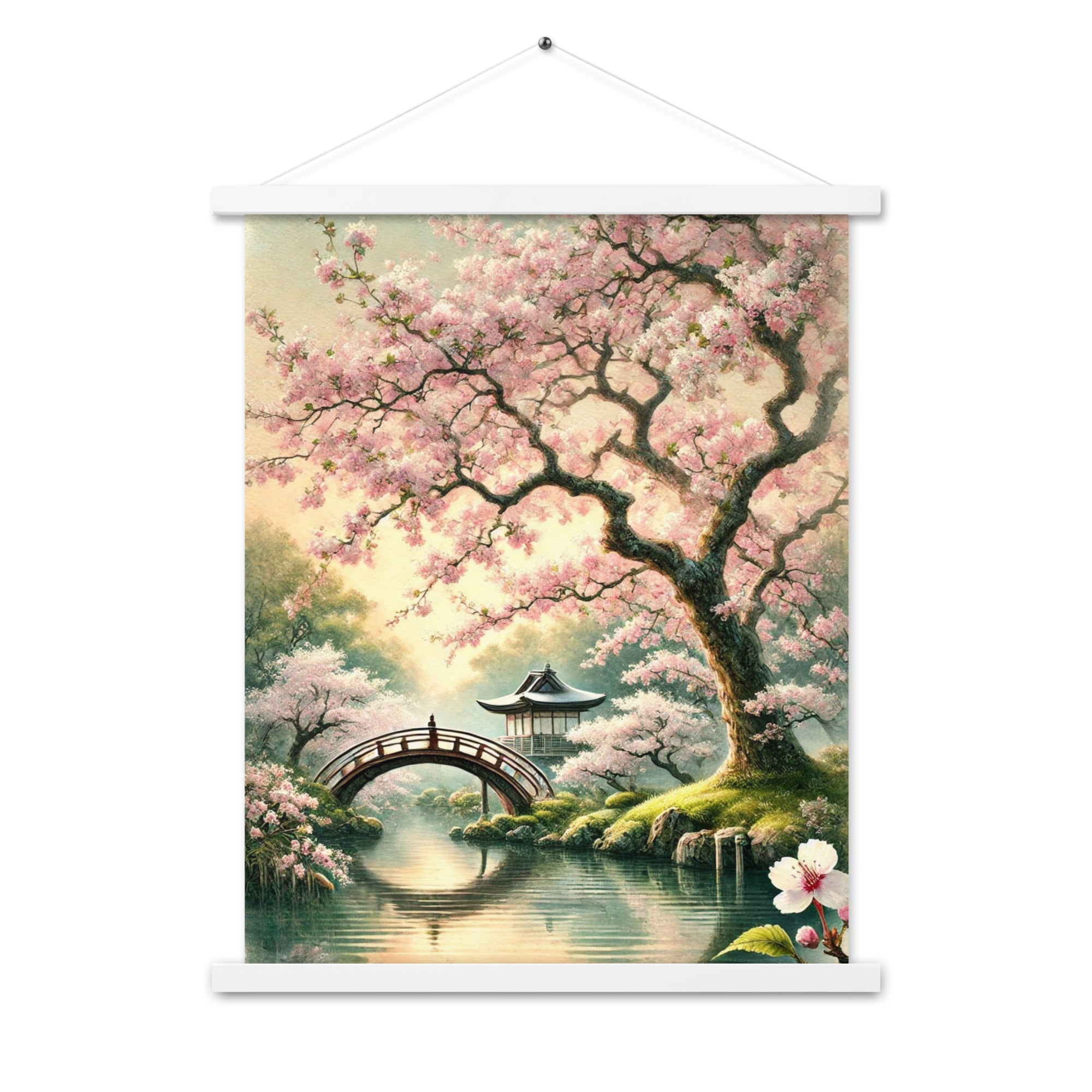 Vintage Japanese Sakura Watercolor Poster with Hanger