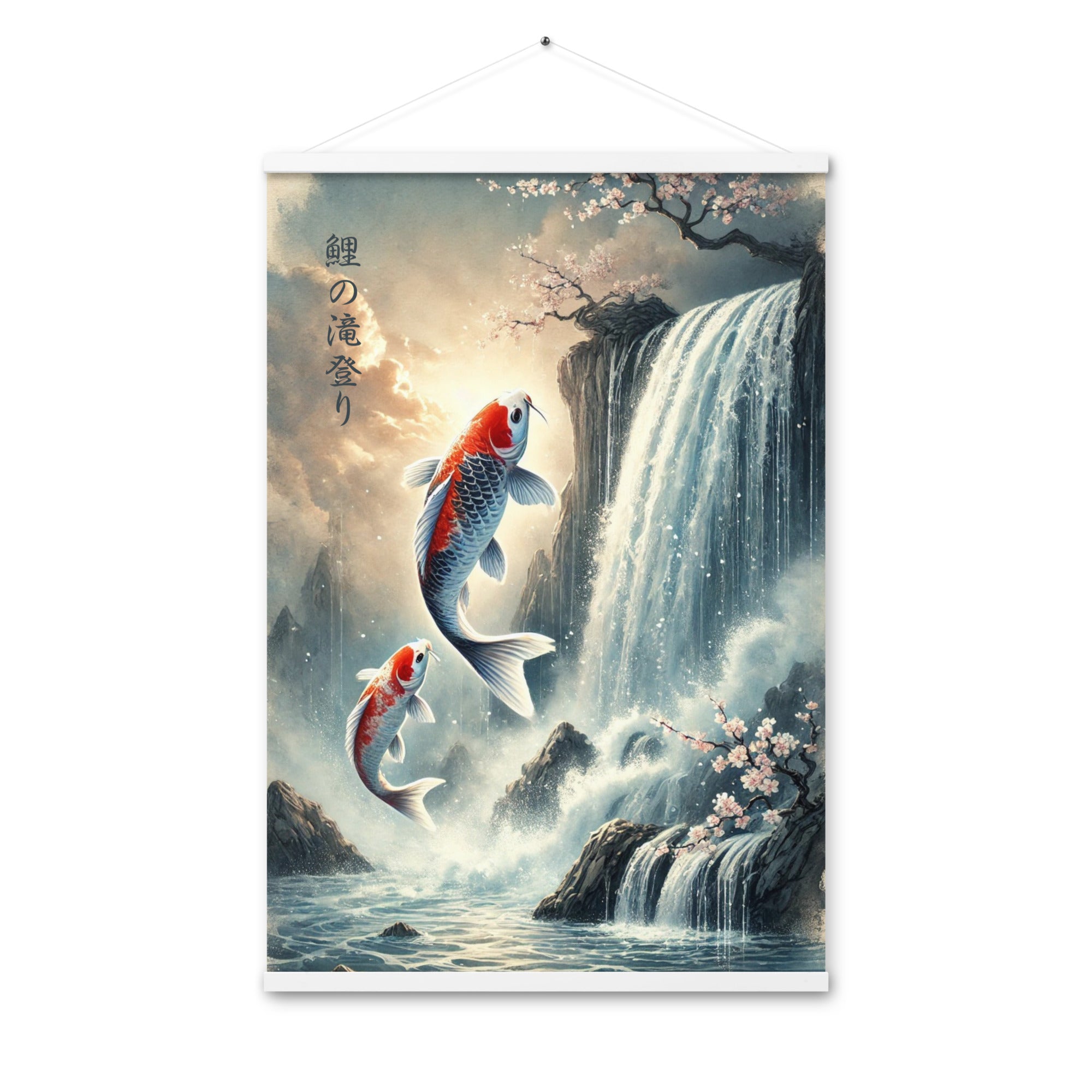 Vintage Japanese Koi Fish Watercolor Poster with Hanger