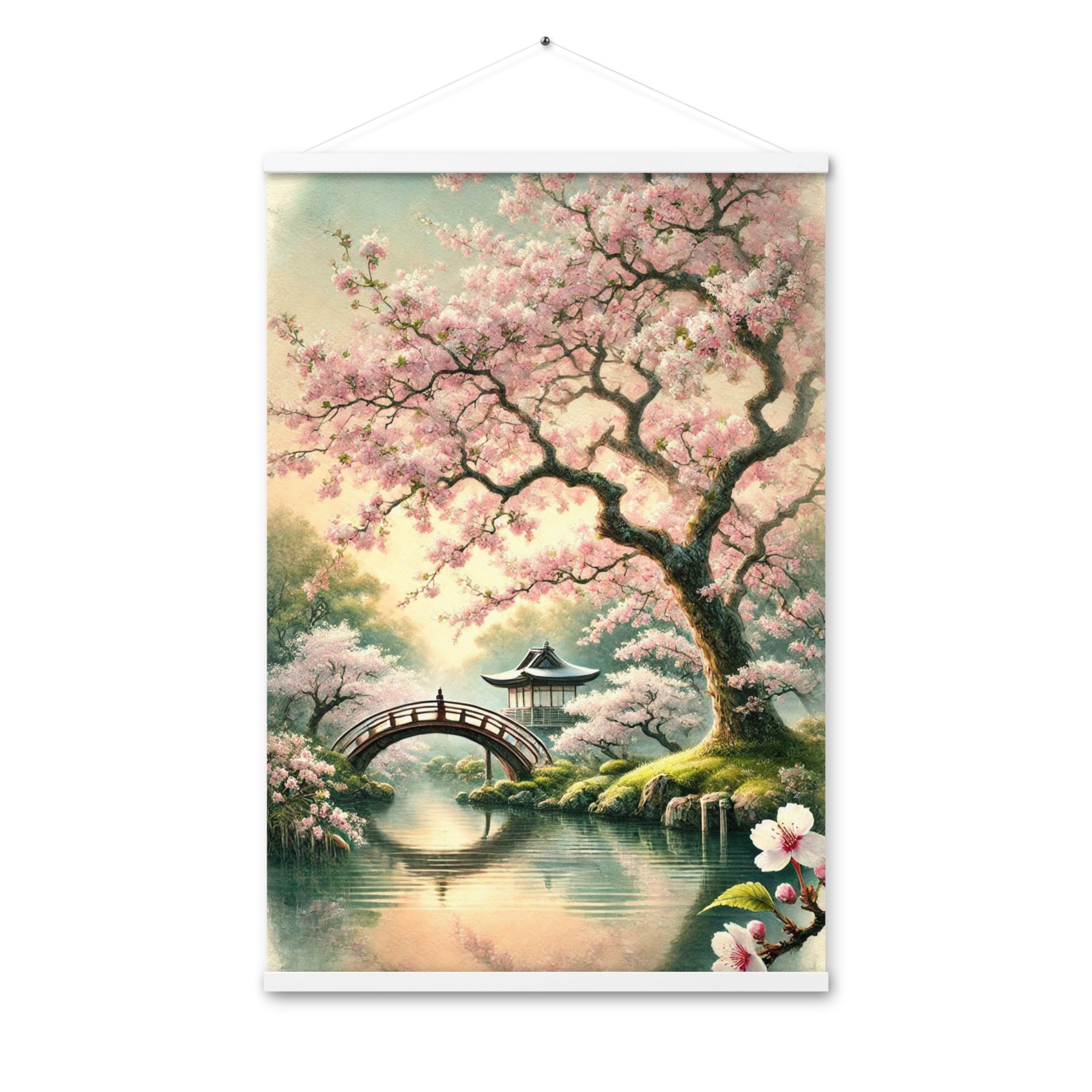 Vintage Japanese Sakura Watercolor Poster with Hanger