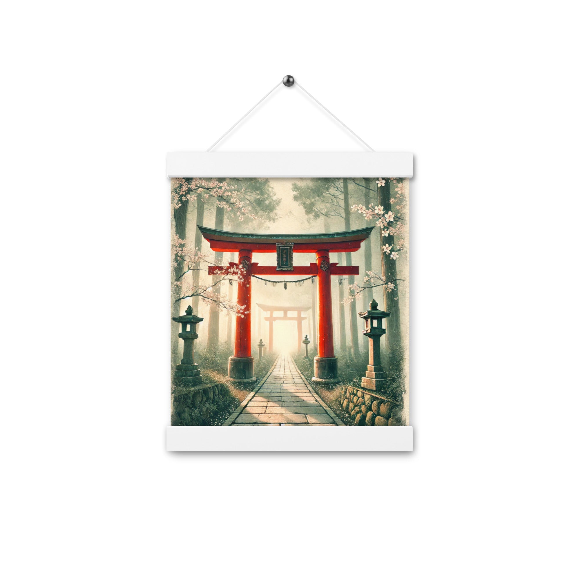 Vintage Japanese Torii Watercolor Poster with Hanger