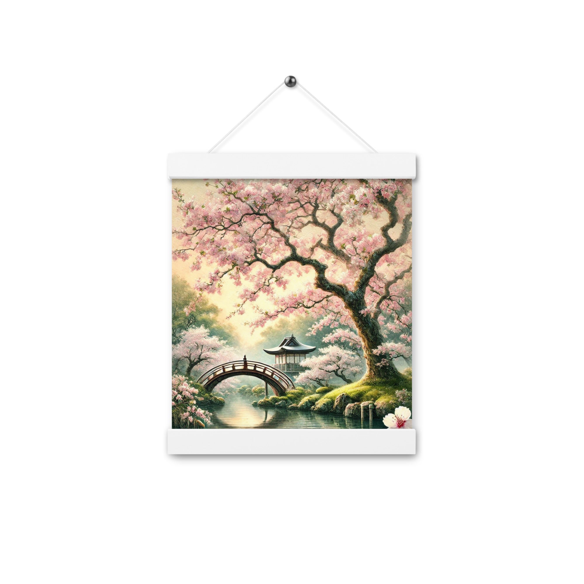 Vintage Japanese Sakura Watercolor Poster with Hanger